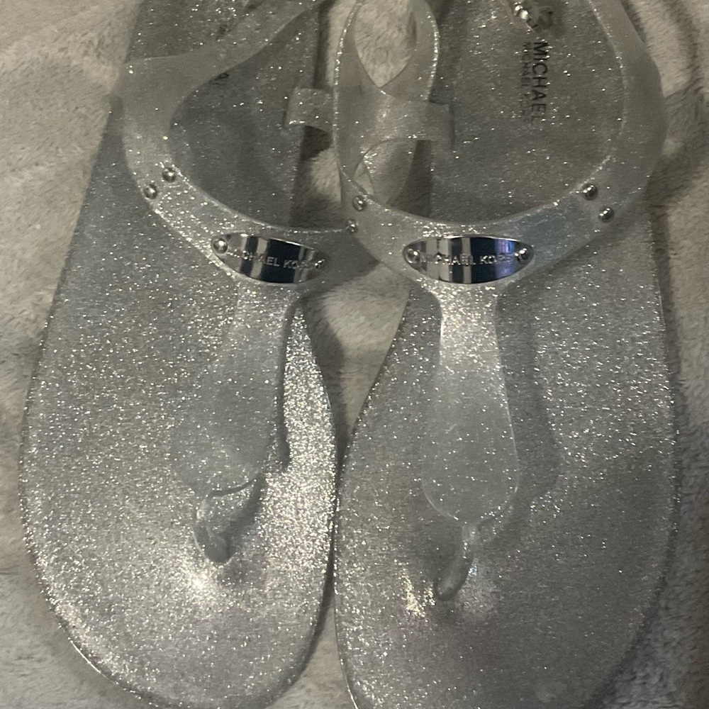 Michael Kors Silver Glitter Jelly Thong Sandals